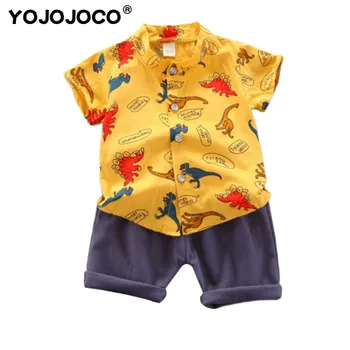 Fiú baba ruhák, baba ruhák 0-4Y nyári rajzfilm, rövid ujjú rövidnadrág ruha baba dinoszaurusz nyomtatás póló, alkalmi nadrág 2 darabos készlet