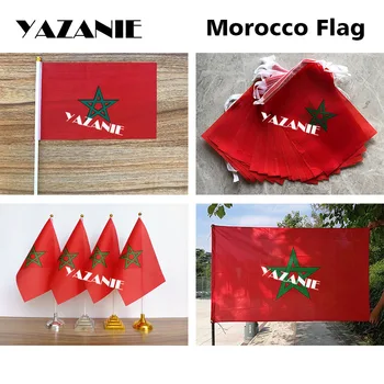 YAZANIE 14*21 cm 5db Marokkó Kezében Zászló 20db Sármány String Zászló 4db Marokkói Táblázat Zászló 90*150 cm Világ Ország Zászlók Bannerek