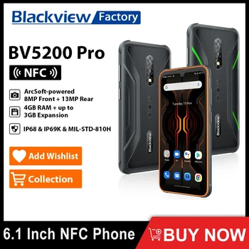 Blackview BV5200 Pro ArcSoft Strapabíró Okostelefon 4 GB 64 gb-os Octa-Core Android 12 Mobiltelefon 13MP 5180mAh 6.1 Colos Mobil NFC
