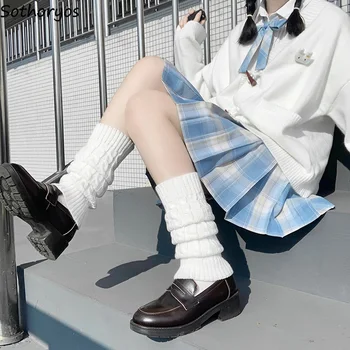 A nők lábmelegítő egyszínű Kötött Fehér JK Lolita Japán Harajuku Kedves Lányok Aranyos, Alkalmi Téli Hosszú Zokni Rugalmasságát