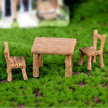 3pcs/set Új Aranyos Asztal Szék Miniatűr Park Ülés Mini Hosszú Fa Pad Gyanta Kézműves Dísz Micro Figura Dekorok Gyerekeknek Játékok