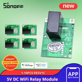 1-10DB SONOFF RE5V1C Wifi DIY Kapcsoló 5V DC Relé Modul Intelligens Vezeték nélküli Kapcsolók Araszolnak/Self-zár APP/Hang Távoli BE/KI