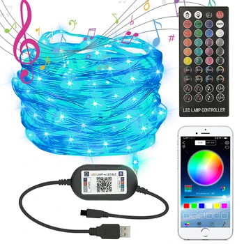 Okos Tündér String Fények, USB-Bluetooth-villogó Fények, Időzítő, mind a Távoli, Zene Fordította: App Vezérelt RGB String Fények