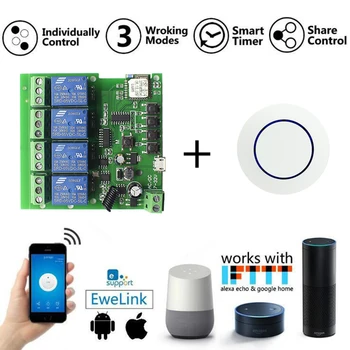 4 Csatornás Ewelink WiFi RF Kapcsoló Modul DC 7-32V USB 5V a 433 mhz-es Távirányító Smart Home Alexa Googole Haza Fészek