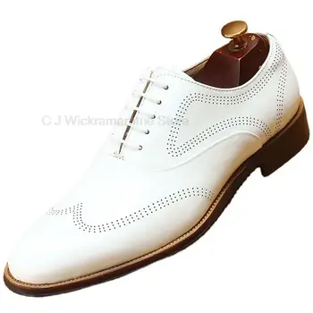 Fehér, Bézs Luxus Oxford Pattanásos Férfi Cipő Esküvő Vőfély Ruha, Cipő Üzleti Tervező Valódi Bőr Férfi Cipő