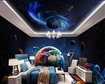 beibehang papier peint freskó 3d behang Egyéni Univerzum Galaxy Föld 3D-s Téma Hely Egész Ház Fali tapéta a nappaliban