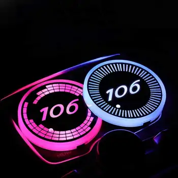6.8 cm LED Autó Hullámvasút Víz pohártartó Csúszásmentes Fény Szőnyeg Akril Pad Peugeot 106 Jelvény Auto Stílus lakberendezés