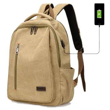 Új Vászon Hátizsák Férfi Laptop Bookbag Töltés USB Port Üres hátizsák Főiskolai Iskola Táskák, Női Klasszikus Hátizsák