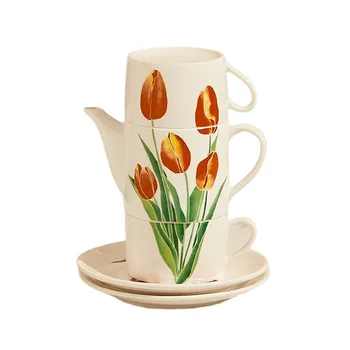 1Pot 2 Csésze Csészealj Szett Brit Retro Virágok Teáskanna A Csésze, Porcelán Hivatal hőálló Teaware Meghatározott Háztartás, Dekoráció