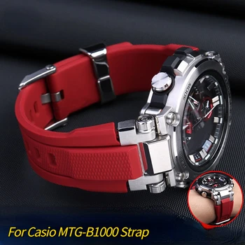 A Casio g-shock órát MTG-B1000-G1000 gumi Tömör Acél heveder Linker szilikon férfi watchband öv Újítani, Kék, piros tartozékok