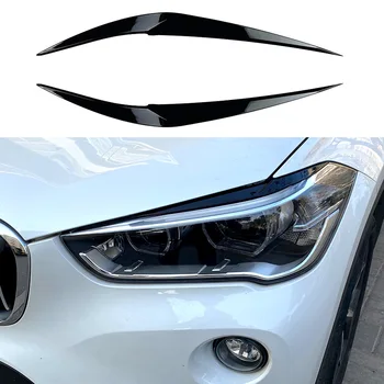 Szemhéj Első Fényszóró Szemöldök Borító Matrica Trim BMW X1 F48 2015+ Gloosy Fekete & Szénszálas Autó Külső Tartozékok
