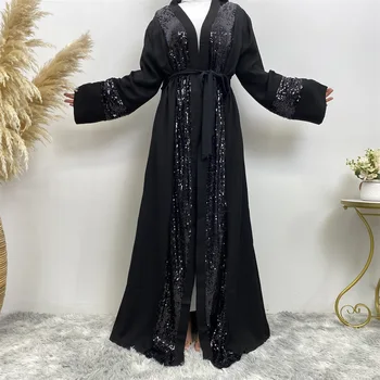 Ramadan Muszlim Iszlám Nők Flitterekkel Abaya Fekete Kimonót Ruha Arab Hosszú Köntöst Dubai Ruha Tunika Kardigán Ruha S-2XL