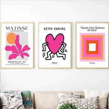 Északi Poszter Vászon Festmény, Absztrakt Rózsaszín Narancssárga Szín Blokk Matisse Fal Művészi Nyomatok Keith Képeket Nappali Dekor