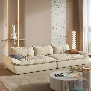 Kanapé, ultra mély, széles, egyenes sorban olasz minimalista krém stílus, technológia, anyag