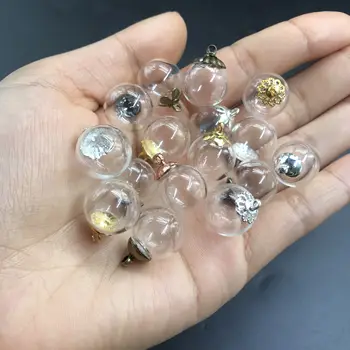 3pcs 14 mm Kerek üveg gömb gömb gyöngyökkel kap készlet üveg medál ékszer kiegészítők üveg üveg üveg medál nyaklánc diy ajándék