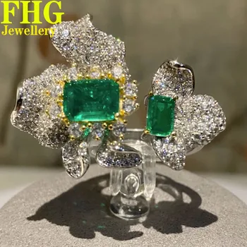 Szilárd Au750 18K Fehér Arany Gyűrű Luxus Labor Smaragd Forma, Moissanite Gyémánt lakodalom, Eljegyzés, Évforduló Gyűrű