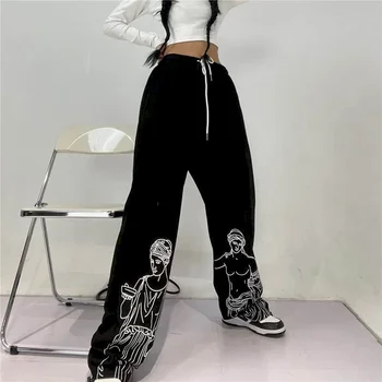 Sportos Nadrág, Magas Derék Melegítő Alkalmi Leggings koreai Divat Nadrág Nők Y2k Lazán Lace-up Streetwear Nők