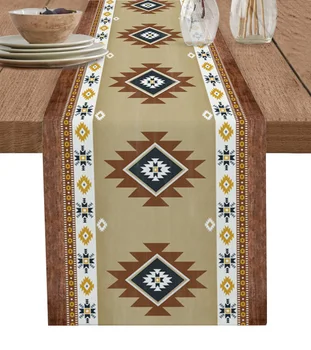 Délnyugat-Amerikai Törzsi Totem Bohém Vászon Asztali Futó Karácsonyi Parti Dekoráció Bohém Étkező Asztal Futók Konyha Asztal Dekoráció