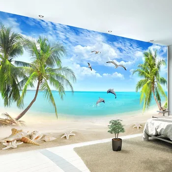 Egyéni Bármilyen Méretű Freskó Háttérkép, 3D Kókusz Fa Seascape Beach Fotó tapéta a nappaliban TV, Kanapé, Hálószoba Háttér Fal 3 D