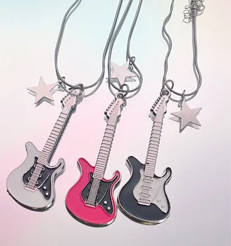 Koreai változata rock személyiség szubkultúra y2k csepp olaj gitár nyaklánc ins női divatos hangszer alufelni medál