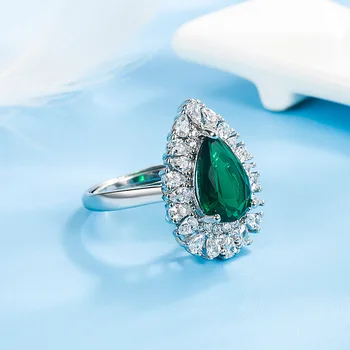 925 Sterling Ezüst Gyűrű Női Retro Art vízcsepp Gyűrű Szett Cirkon Smaragd Gyűrűt mutatóujját Ékszerek Ingyenes Szállítás