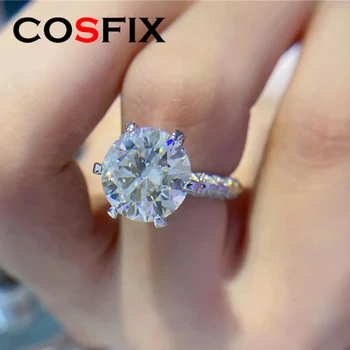 COSFIX Klasszikus Hat Karom D Szín, 5 Karátos Csipke Moissanite Gyűrű S925 Sterling Ezüst Tányér Pt950 Eljegyzési Gyűrűt a Nők