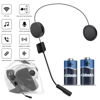 Motoros Bukósisak Headset Bluetooth 5.0 Motorkerékpár Fülhallgató 2X450mAH Akkumulátor Vezeték nélküli Hangszóró Fejhallgató Kihangosító Hívás Zene Lejátszás