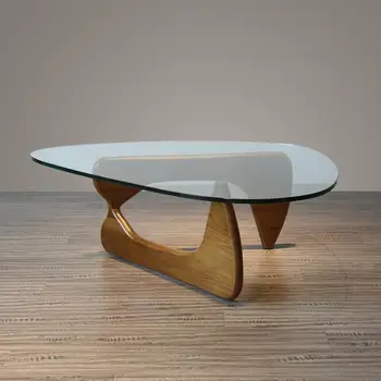 Edzett Üveg Dohányzóasztal Fa Modern Kerek Luxus Designer Ipari, Minimalista Skandináv, Minimalista Nappali Bútor