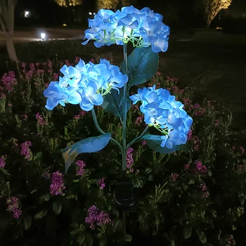 LED-es Napelemes Lámpa 3 Fej Hortenzia, Rózsa Táj Lámpa Udvaron Kerti Kültéri Vízálló Mesterséges Virág LED Kert Kerti Lámpa