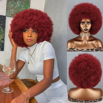 Rövid Haj Afro Perverz Göndör, Vörös Paróka, A Frufru Paróka, Fekete Nők Afrikai Szintetikus Ombre Cosplay Parókák Napi Bolyhos Paróka
