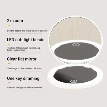 Elegáns Smink Tükör Hordozható LED Hiúság Tükör Kompakt, többfunkciós Két oldalán Összecsukható C-Típusú LED-es Zseb Kozmetikai Tükör