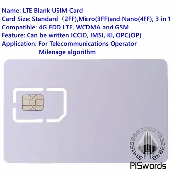 Piswords USIM-Kártya a SIM-4G LTE WCDMA GSM Üres Mini Nano Mikro Írható Programable SIM Kártyát Kezelő Algoritmus Milenage