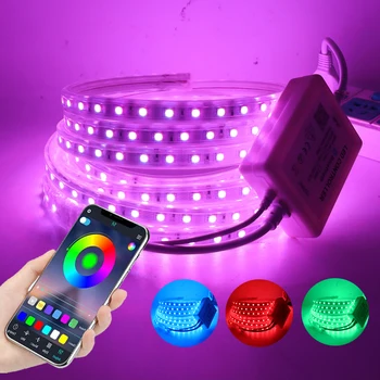 Szuper fényerejű 5050 RGB LED Szalag Bluetooth-Zene Vezérlő 110V, 220V Led Szalag Vízálló 60Leds/m Flexibilis Led Szalag