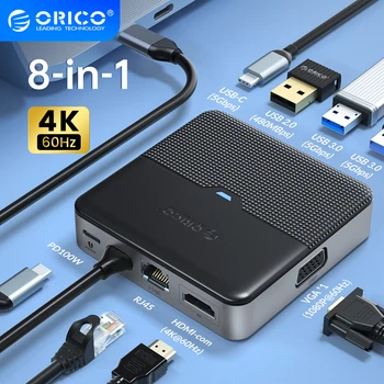 ORICO C Típusú Dokkoló Állomás, USB 3.0 HUB 4K60Hz, HDMI-kompatibilis RJ45 PD Adapter iPad, Macbook Air M1 PC Tartozékok Splitter